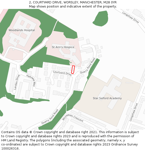 2, COURTYARD DRIVE, WORSLEY, MANCHESTER, M28 0YR: Location map and indicative extent of plot