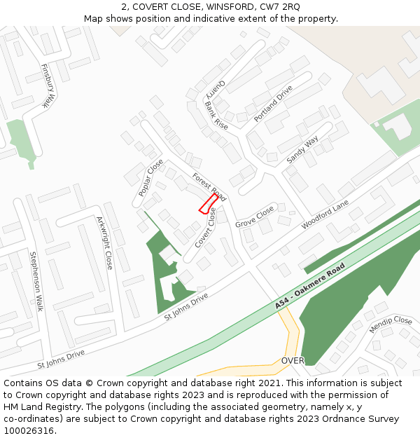 2, COVERT CLOSE, WINSFORD, CW7 2RQ: Location map and indicative extent of plot