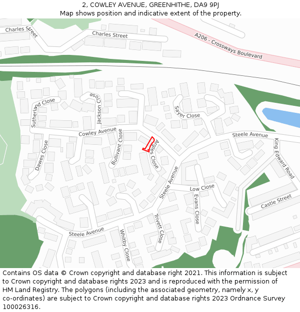 2, COWLEY AVENUE, GREENHITHE, DA9 9PJ: Location map and indicative extent of plot