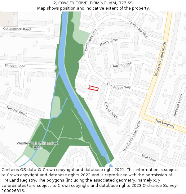 2, COWLEY DRIVE, BIRMINGHAM, B27 6SJ: Location map and indicative extent of plot