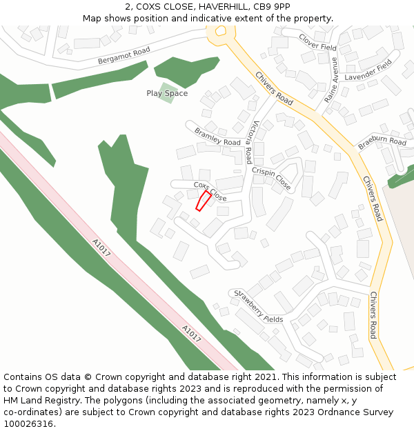 2, COXS CLOSE, HAVERHILL, CB9 9PP: Location map and indicative extent of plot