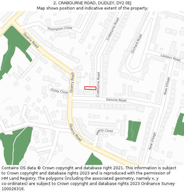 2, CRABOURNE ROAD, DUDLEY, DY2 0EJ: Location map and indicative extent of plot