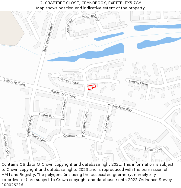 2, CRABTREE CLOSE, CRANBROOK, EXETER, EX5 7GA: Location map and indicative extent of plot