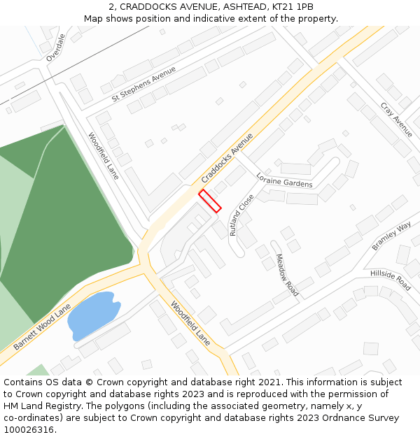 2, CRADDOCKS AVENUE, ASHTEAD, KT21 1PB: Location map and indicative extent of plot