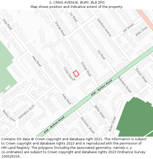 2, CRAIG AVENUE, BURY, BL8 2PG: Location map and indicative extent of plot