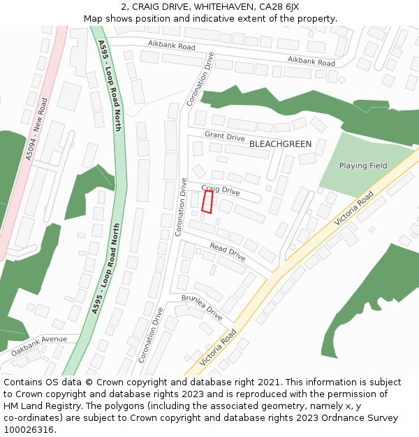 2, CRAIG DRIVE, WHITEHAVEN, CA28 6JX: Location map and indicative extent of plot