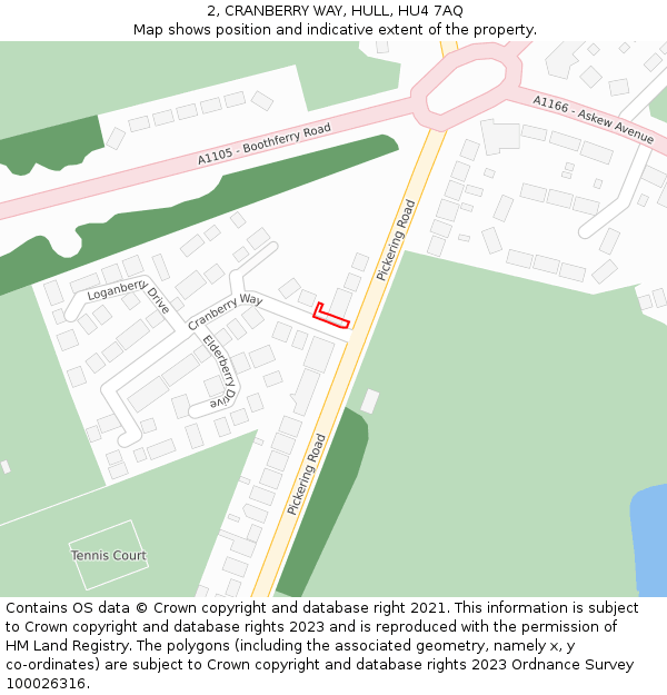 2, CRANBERRY WAY, HULL, HU4 7AQ: Location map and indicative extent of plot