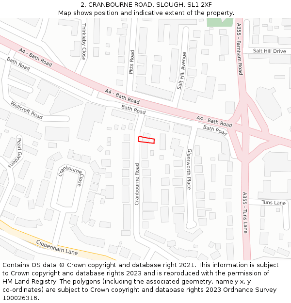 2, CRANBOURNE ROAD, SLOUGH, SL1 2XF: Location map and indicative extent of plot