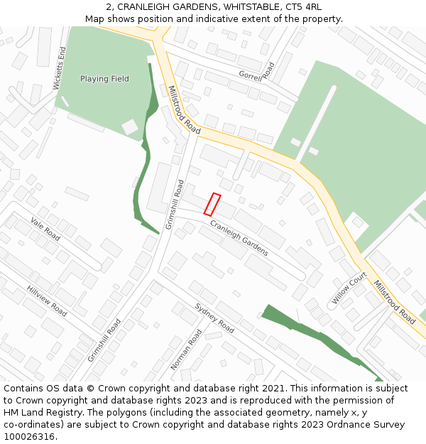 2, CRANLEIGH GARDENS, WHITSTABLE, CT5 4RL: Location map and indicative extent of plot