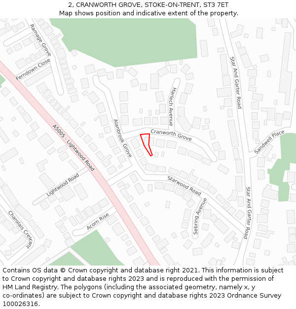 2, CRANWORTH GROVE, STOKE-ON-TRENT, ST3 7ET: Location map and indicative extent of plot