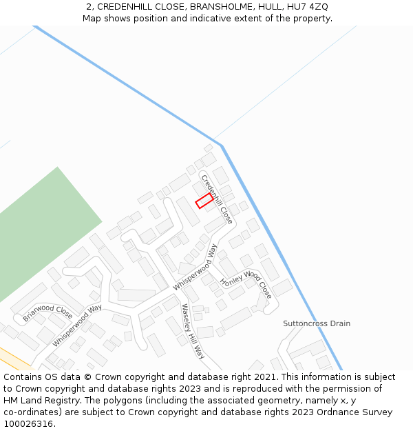 2, CREDENHILL CLOSE, BRANSHOLME, HULL, HU7 4ZQ: Location map and indicative extent of plot