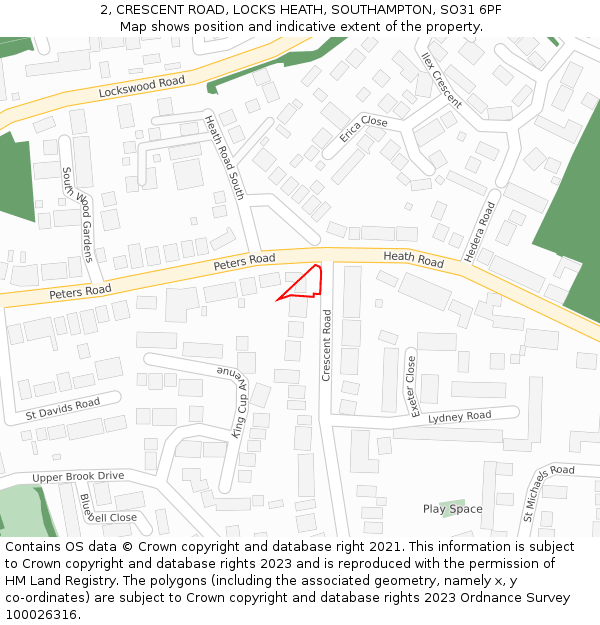 2, CRESCENT ROAD, LOCKS HEATH, SOUTHAMPTON, SO31 6PF: Location map and indicative extent of plot