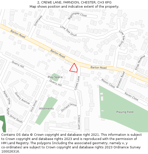 2, CREWE LANE, FARNDON, CHESTER, CH3 6PG: Location map and indicative extent of plot