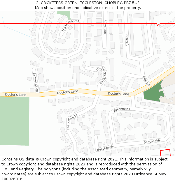 2, CRICKETERS GREEN, ECCLESTON, CHORLEY, PR7 5UF: Location map and indicative extent of plot