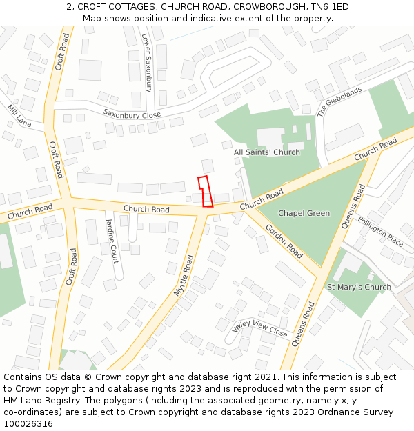 2, CROFT COTTAGES, CHURCH ROAD, CROWBOROUGH, TN6 1ED: Location map and indicative extent of plot