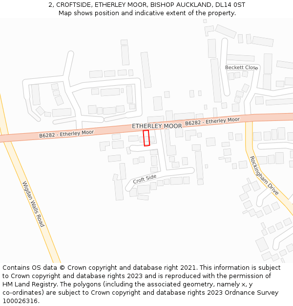 2, CROFTSIDE, ETHERLEY MOOR, BISHOP AUCKLAND, DL14 0ST: Location map and indicative extent of plot