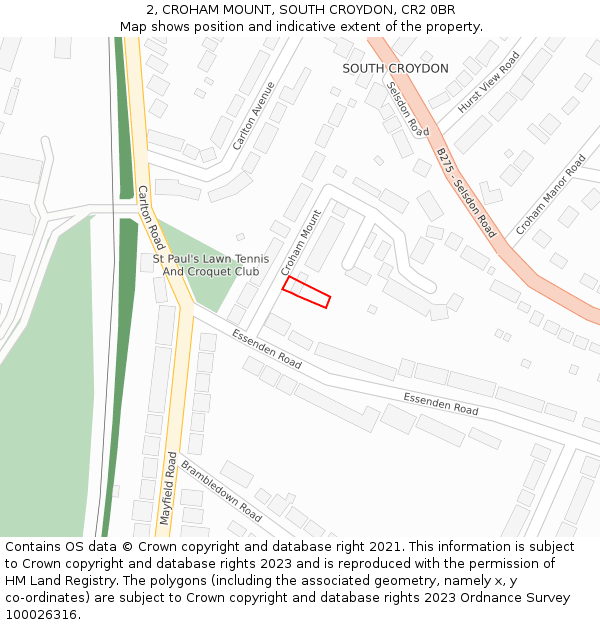 2, CROHAM MOUNT, SOUTH CROYDON, CR2 0BR: Location map and indicative extent of plot