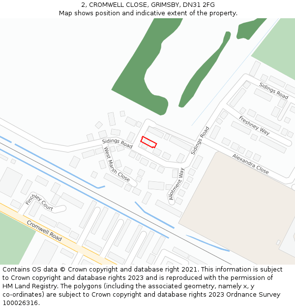 2, CROMWELL CLOSE, GRIMSBY, DN31 2FG: Location map and indicative extent of plot