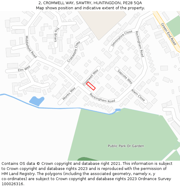 2, CROMWELL WAY, SAWTRY, HUNTINGDON, PE28 5QA: Location map and indicative extent of plot