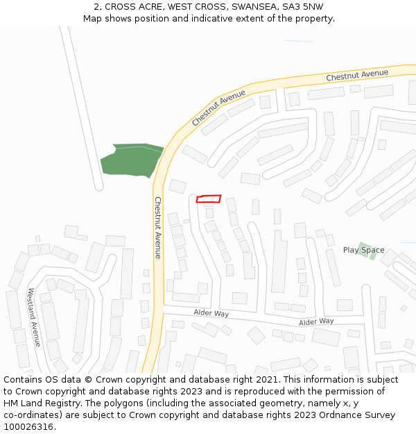 2, CROSS ACRE, WEST CROSS, SWANSEA, SA3 5NW: Location map and indicative extent of plot