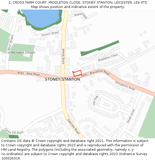 2, CROSS FARM COURT, MIDDLETON CLOSE, STONEY STANTON, LEICESTER, LE9 4TS: Location map and indicative extent of plot