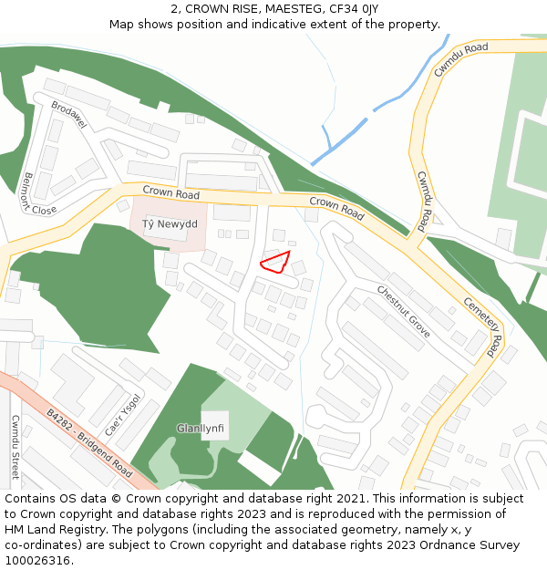 2, CROWN RISE, MAESTEG, CF34 0JY: Location map and indicative extent of plot