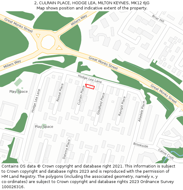 2, CULRAIN PLACE, HODGE LEA, MILTON KEYNES, MK12 6JG: Location map and indicative extent of plot