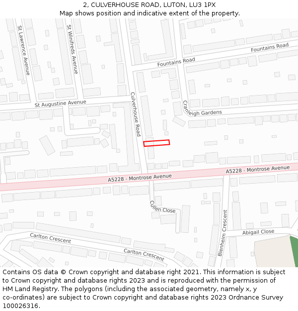 2, CULVERHOUSE ROAD, LUTON, LU3 1PX: Location map and indicative extent of plot