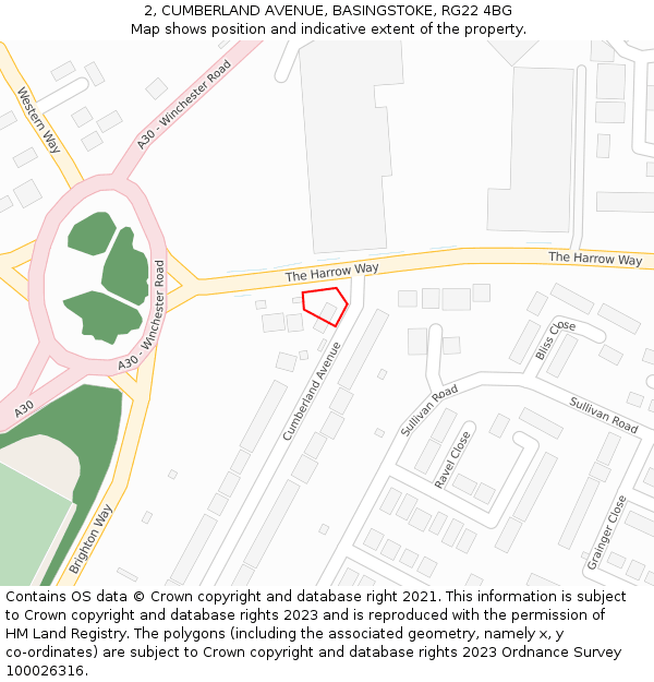2, CUMBERLAND AVENUE, BASINGSTOKE, RG22 4BG: Location map and indicative extent of plot