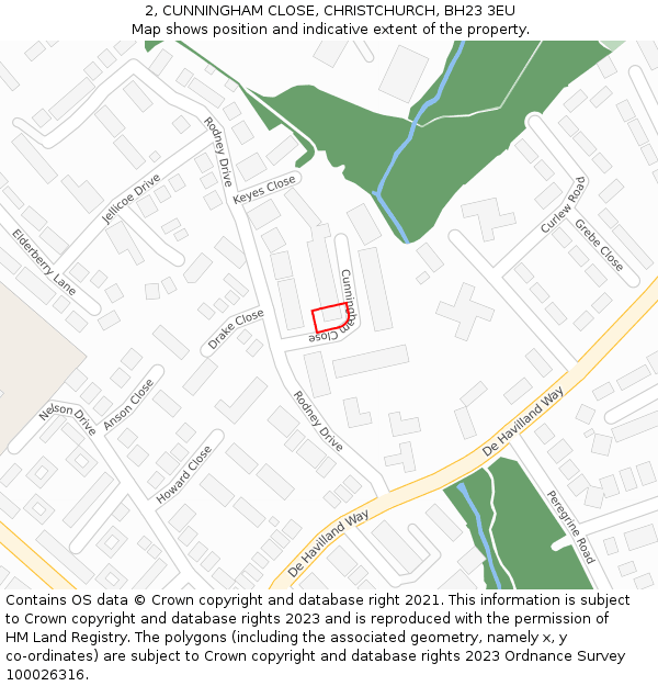 2, CUNNINGHAM CLOSE, CHRISTCHURCH, BH23 3EU: Location map and indicative extent of plot