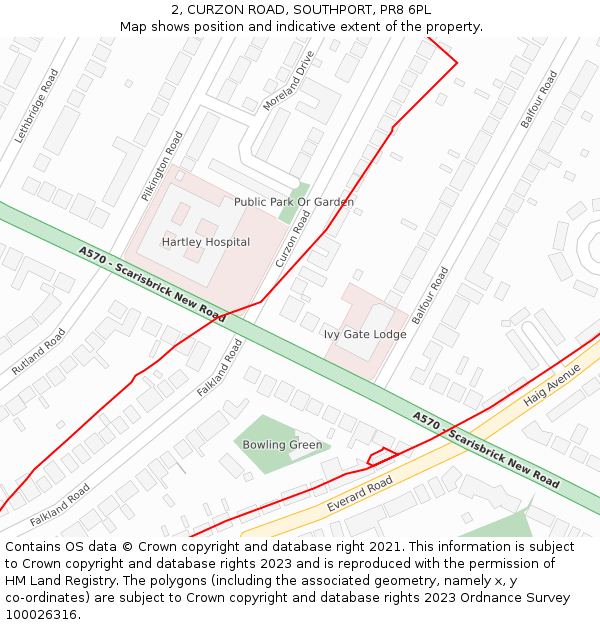 2, CURZON ROAD, SOUTHPORT, PR8 6PL: Location map and indicative extent of plot