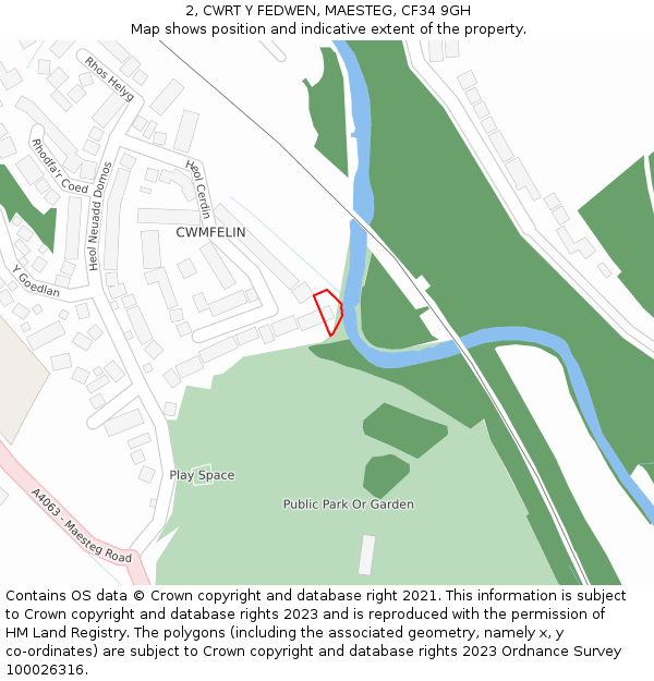 2, CWRT Y FEDWEN, MAESTEG, CF34 9GH: Location map and indicative extent of plot