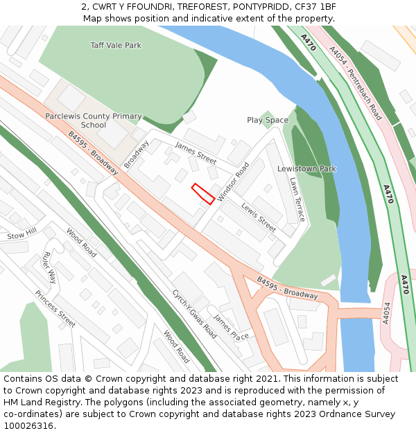 2, CWRT Y FFOUNDRI, TREFOREST, PONTYPRIDD, CF37 1BF: Location map and indicative extent of plot