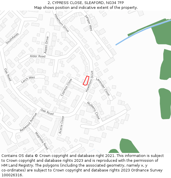 2, CYPRESS CLOSE, SLEAFORD, NG34 7FP: Location map and indicative extent of plot