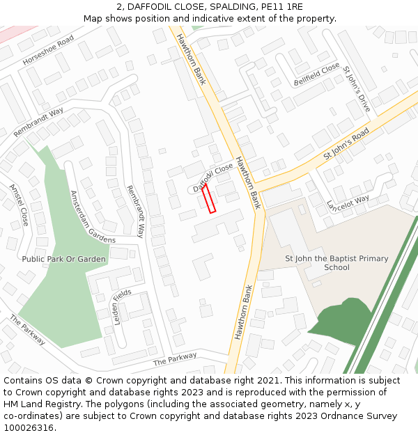 2, DAFFODIL CLOSE, SPALDING, PE11 1RE: Location map and indicative extent of plot
