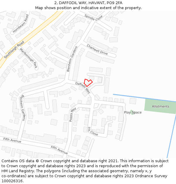 2, DAFFODIL WAY, HAVANT, PO9 2FA: Location map and indicative extent of plot