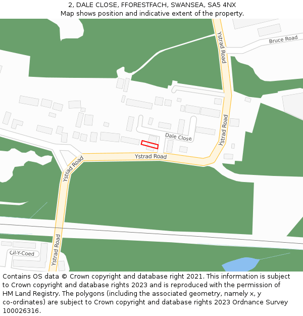 2, DALE CLOSE, FFORESTFACH, SWANSEA, SA5 4NX: Location map and indicative extent of plot