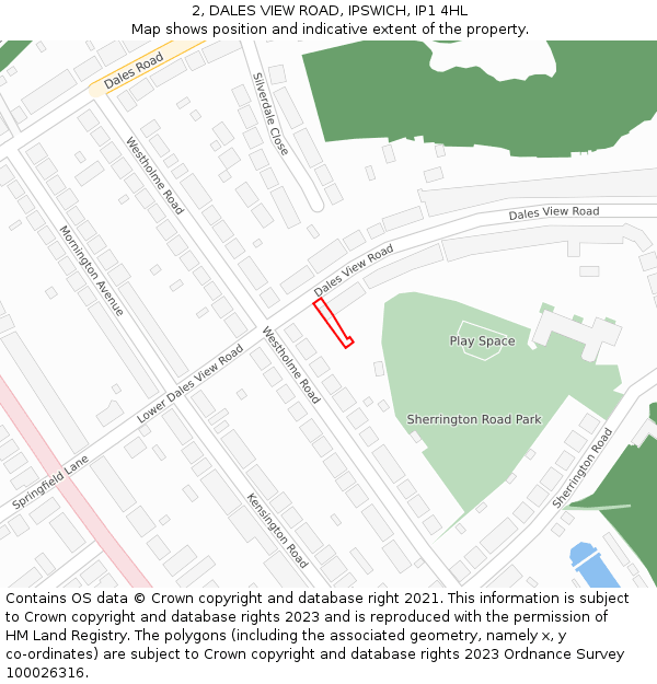 2, DALES VIEW ROAD, IPSWICH, IP1 4HL: Location map and indicative extent of plot