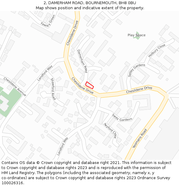 2, DAMERHAM ROAD, BOURNEMOUTH, BH8 0BU: Location map and indicative extent of plot