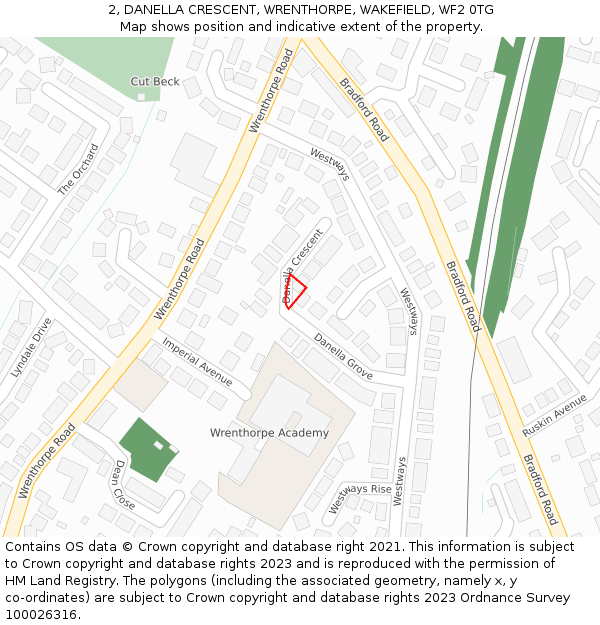 2, DANELLA CRESCENT, WRENTHORPE, WAKEFIELD, WF2 0TG: Location map and indicative extent of plot