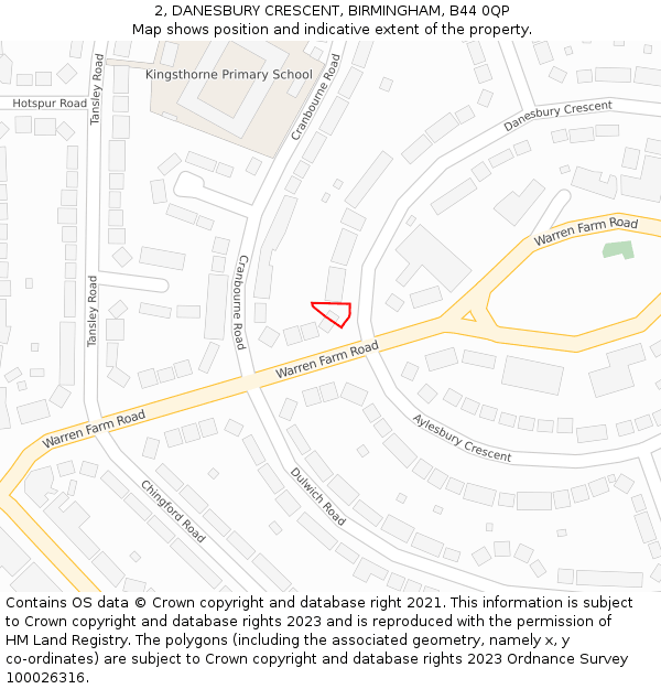 2, DANESBURY CRESCENT, BIRMINGHAM, B44 0QP: Location map and indicative extent of plot