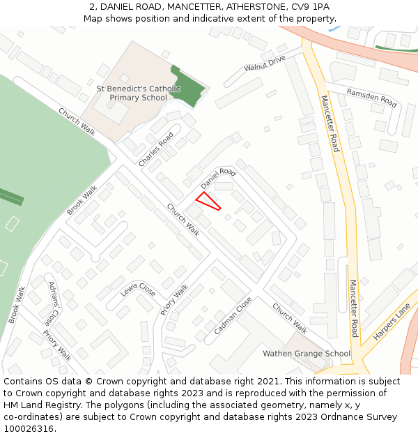 2, DANIEL ROAD, MANCETTER, ATHERSTONE, CV9 1PA: Location map and indicative extent of plot