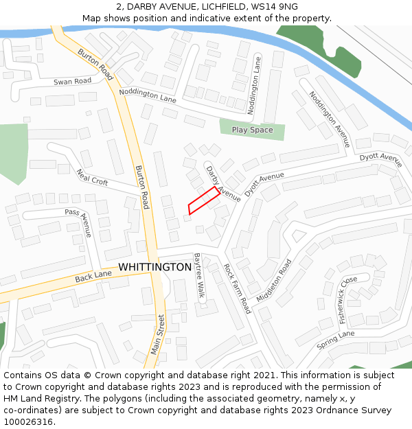 2, DARBY AVENUE, LICHFIELD, WS14 9NG: Location map and indicative extent of plot