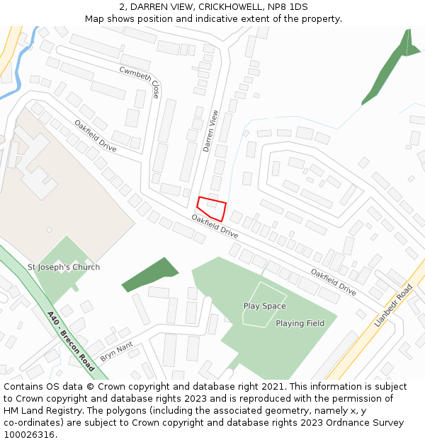 2, DARREN VIEW, CRICKHOWELL, NP8 1DS: Location map and indicative extent of plot