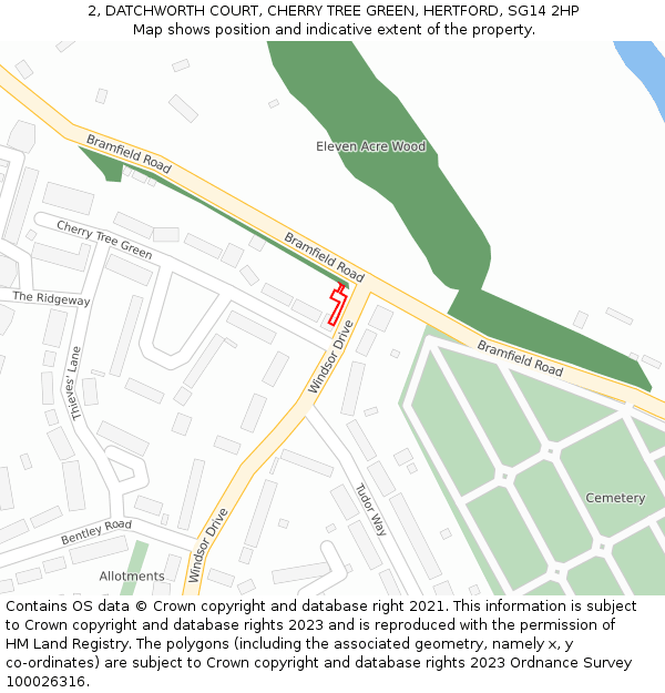 2, DATCHWORTH COURT, CHERRY TREE GREEN, HERTFORD, SG14 2HP: Location map and indicative extent of plot