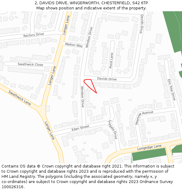 2, DAVIDS DRIVE, WINGERWORTH, CHESTERFIELD, S42 6TP: Location map and indicative extent of plot