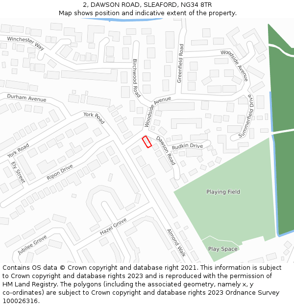 2, DAWSON ROAD, SLEAFORD, NG34 8TR: Location map and indicative extent of plot