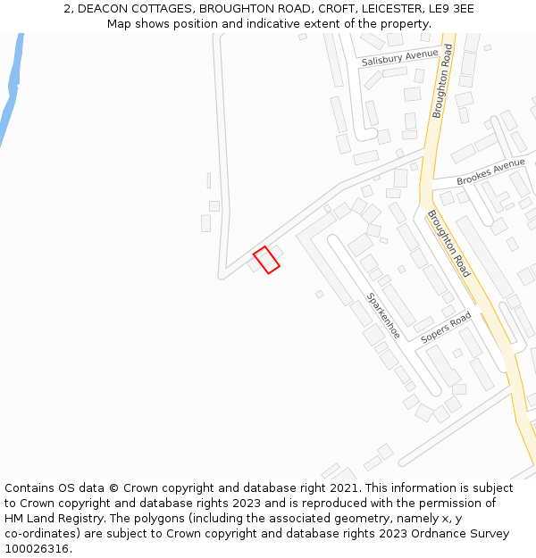 2, DEACON COTTAGES, BROUGHTON ROAD, CROFT, LEICESTER, LE9 3EE: Location map and indicative extent of plot