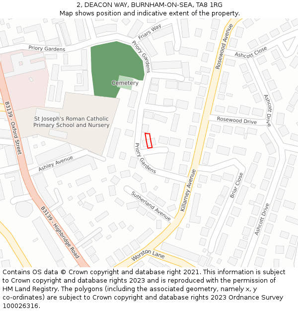 2, DEACON WAY, BURNHAM-ON-SEA, TA8 1RG: Location map and indicative extent of plot