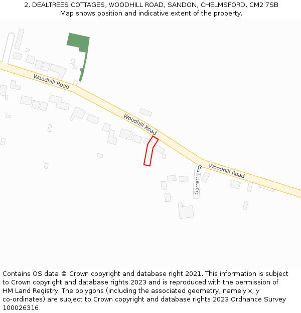 2, DEALTREES COTTAGES, WOODHILL ROAD, SANDON, CHELMSFORD, CM2 7SB: Location map and indicative extent of plot